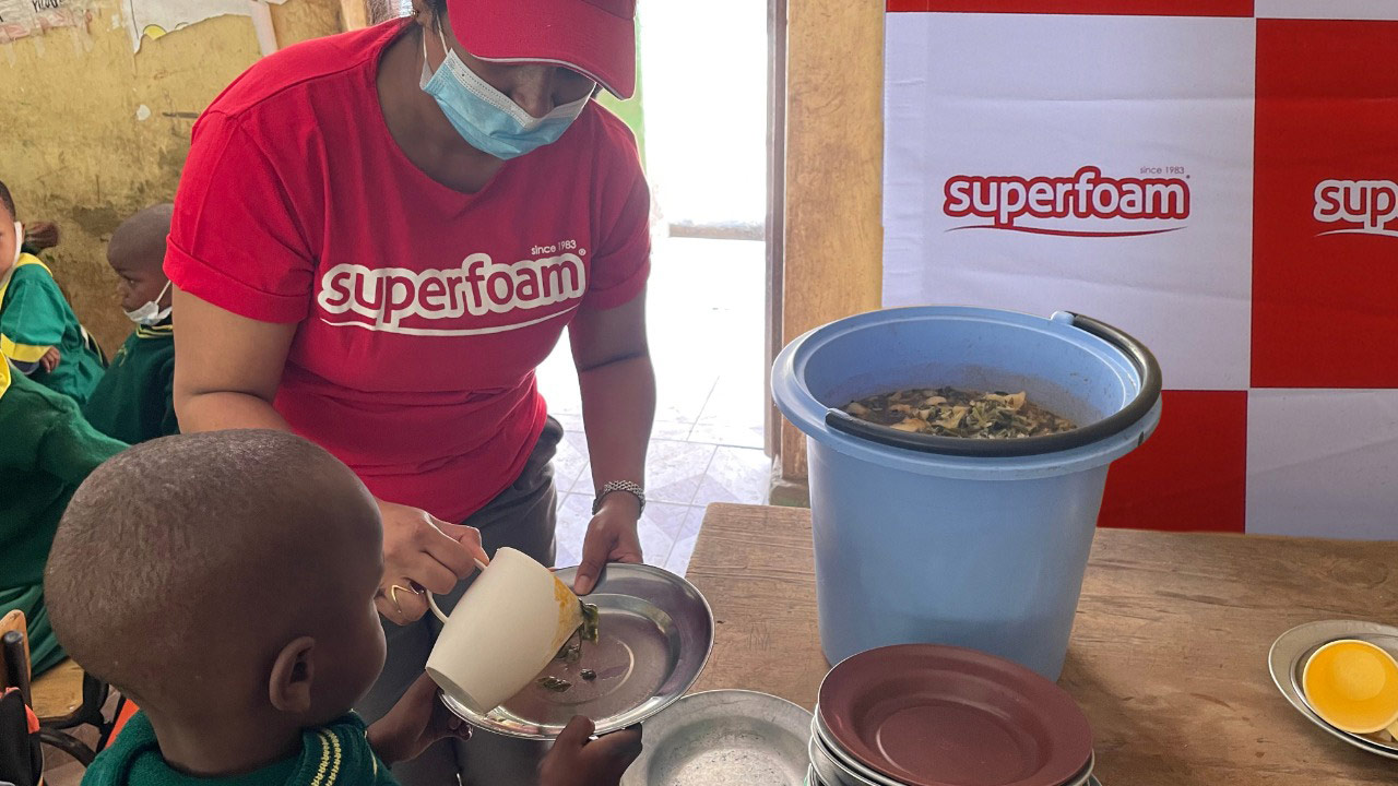 Superfoam Ltd provides lunch to over 1,200 students at the Reuben Centre School, Mukuru Kwa Njenga Slums, Nairobi.